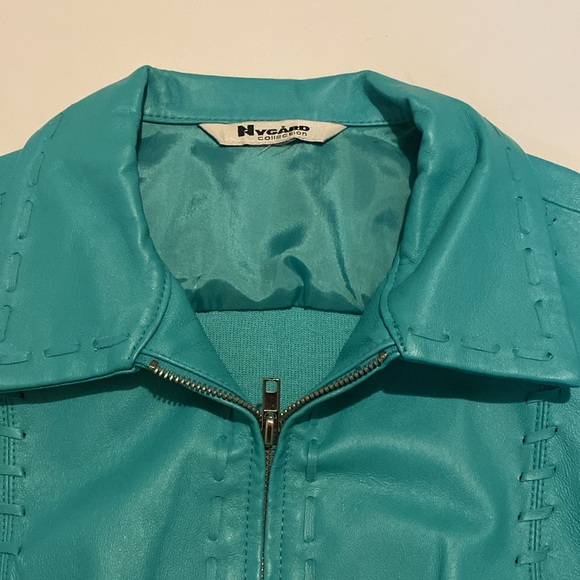 Leather and knit jacket in a gorgeous aqua colour - Picture 8 of 8